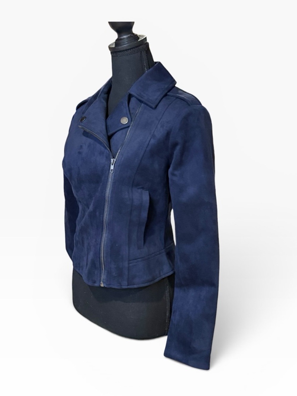 Steve Madden NWT "Not Your Baby" Faux Suede Moto Jacket - Midnight - Small - Picture 3 of 13